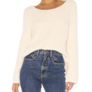 Tularosa Averie Womens Size S Cream Ribbed Fuzzy Knit Pullover Sweater